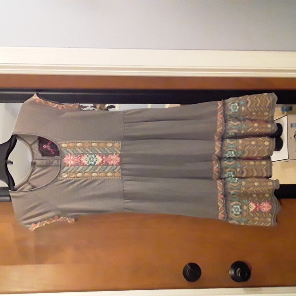 Johnny Was embroidered button back ruffle boho dress XS - Picture 1 of 8